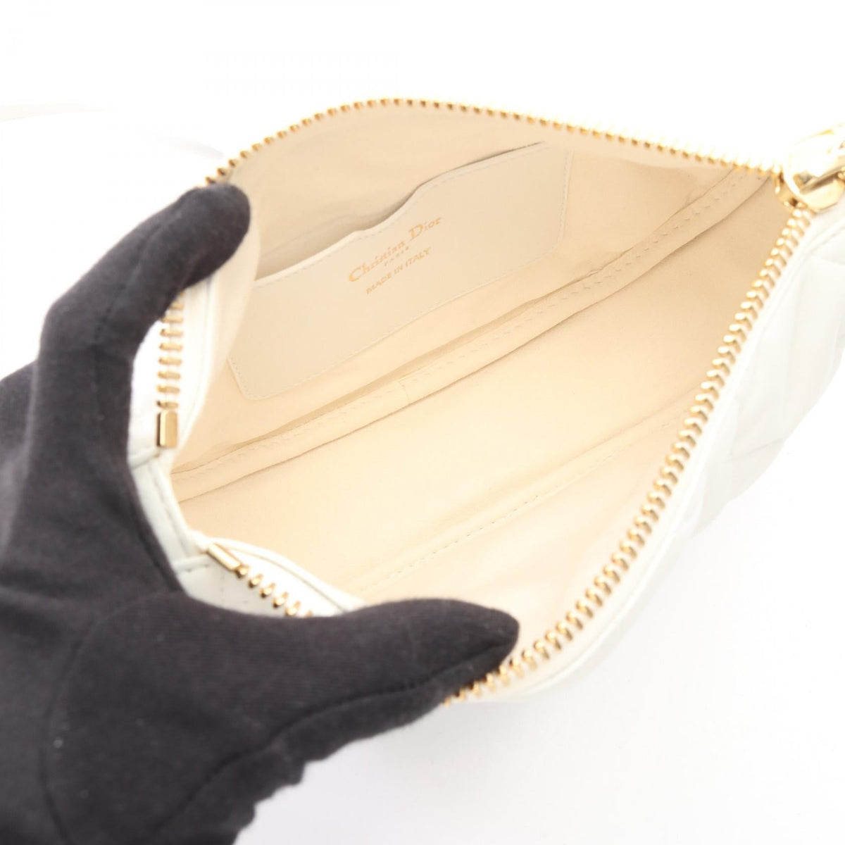 Christian Dior VIBE Hobo Cannage 2WAY Shoulder Bag White/Gold leather 2120900134327