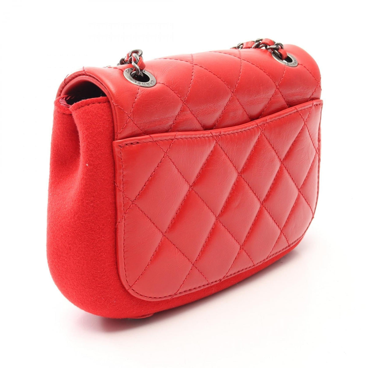 CHANEL Red Matelasse Small leather�wool 2106800640779