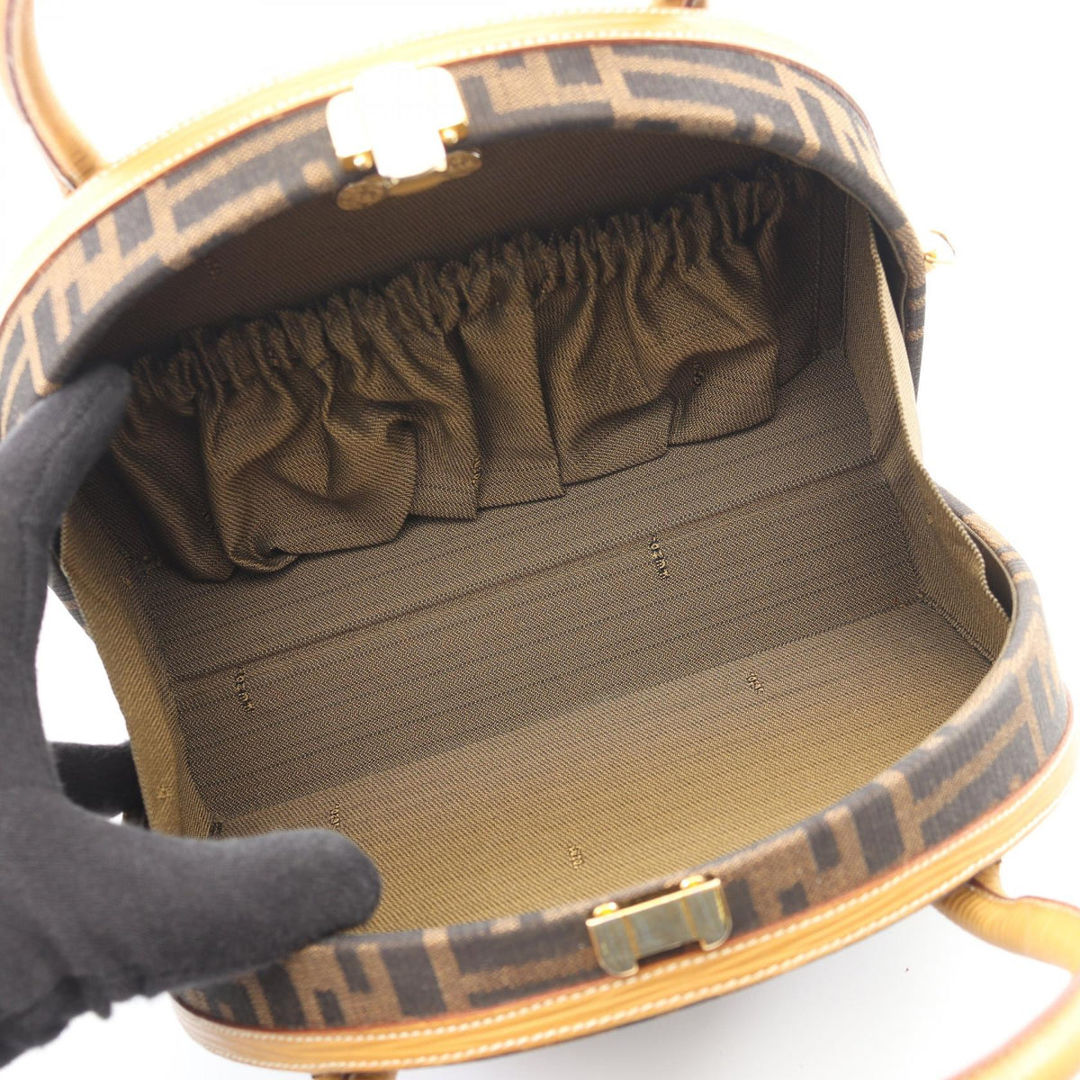 FENDI Zucca 2WAY Handbag Brown/Black/Beige canvas�leather 2101220099596