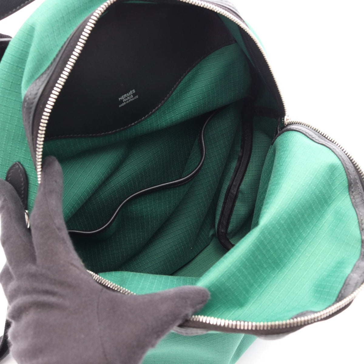 HERMES Sac a Dos slicked-back hair Rucksack Backpack Green/Black Twalbivac Other Toile Bivaque / Veau Swift leather 2101220101596