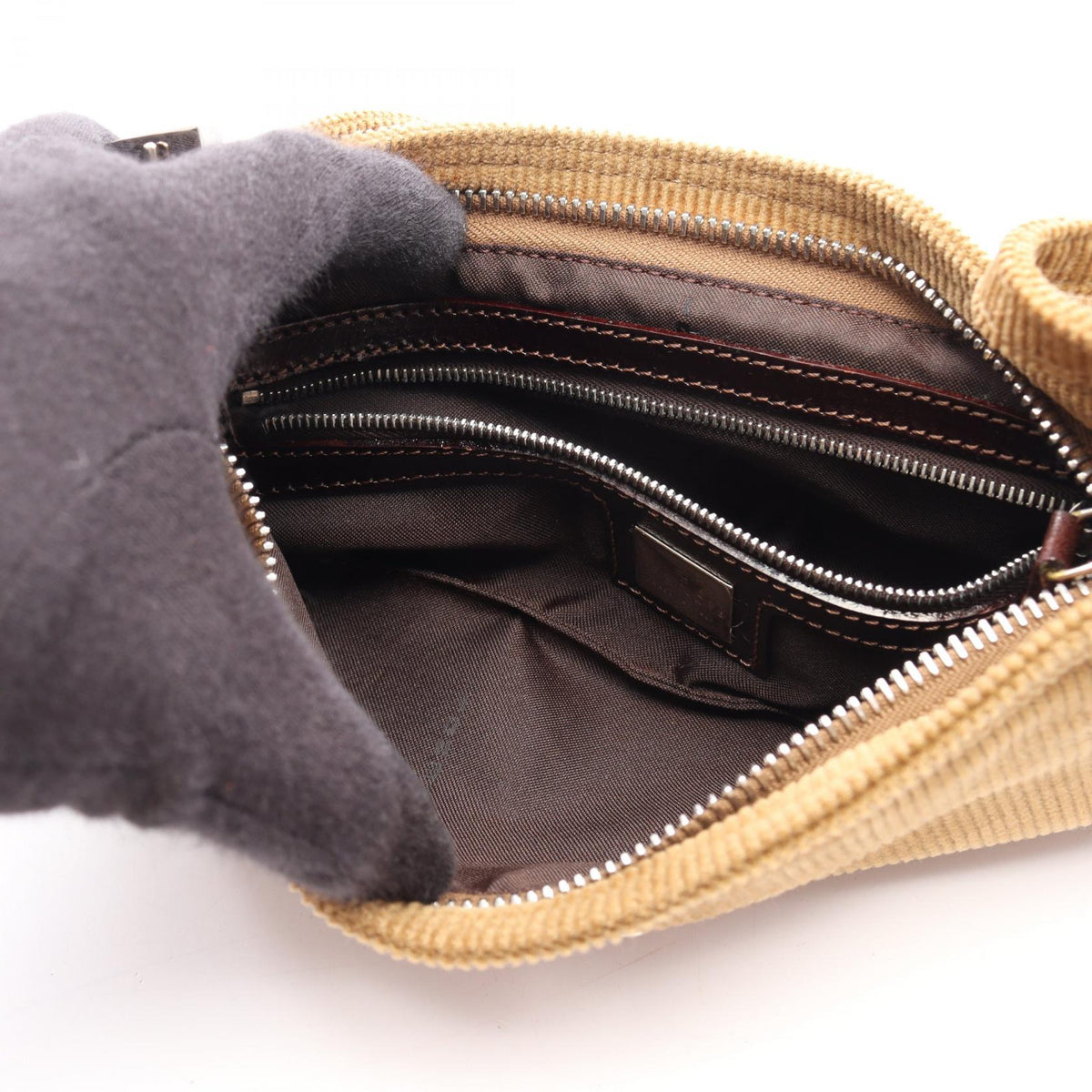 FENDI Mamma bucket Shoulder Bag Khaki Other Corduroy 2120300058148