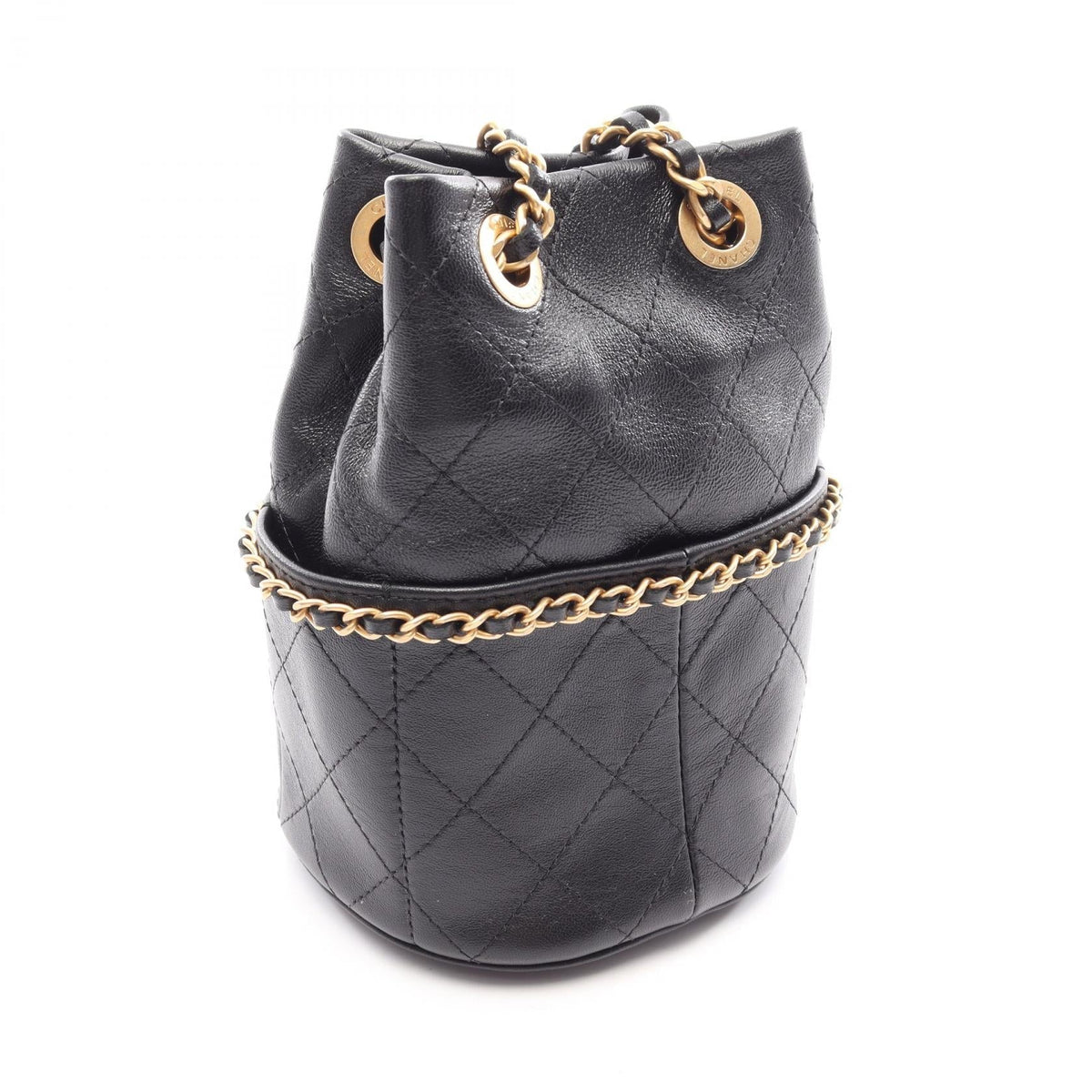 CHANEL Black Matelasse Drawstring Bucket Bag Small Lambskin (sheep leather) AP4354 2106800641059