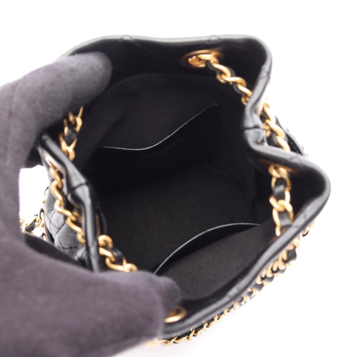 CHANEL Black Matelasse Drawstring Bucket Bag Small Lambskin (sheep leather) AP4354 2106800641059