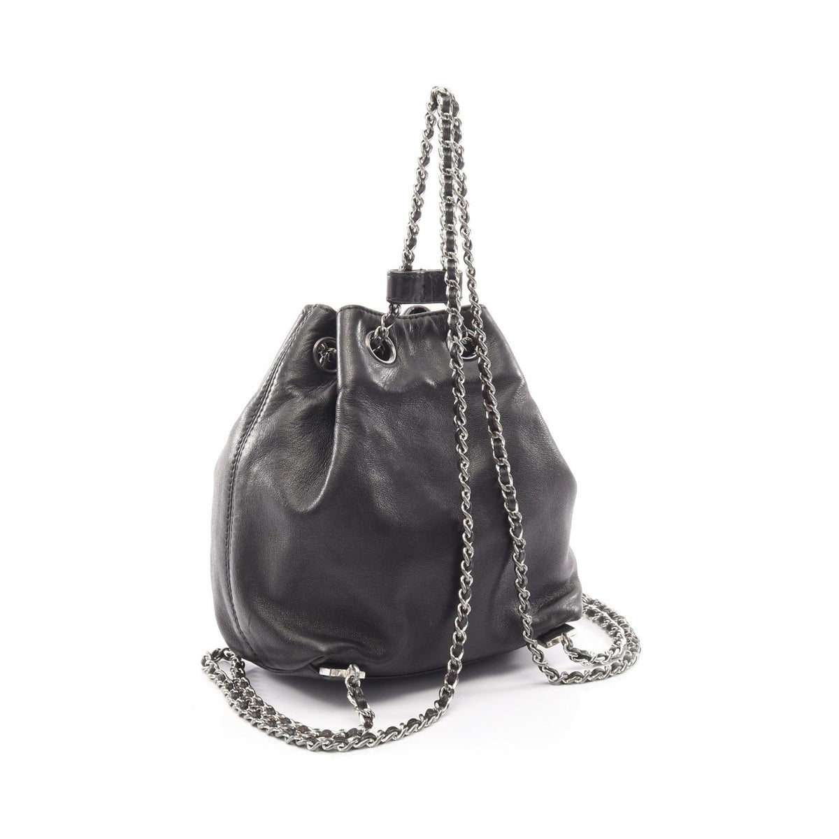 CHANEL Black COCO Mark Small Drawstring Bag Lambskin (sheep leather) 2101220035334