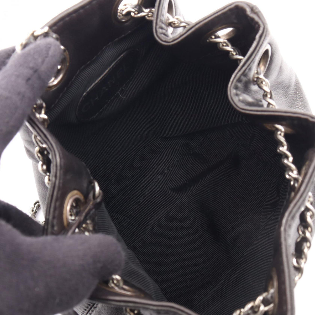CHANEL Black COCO Mark Small Drawstring Bag Lambskin (sheep leather) 2101220035334