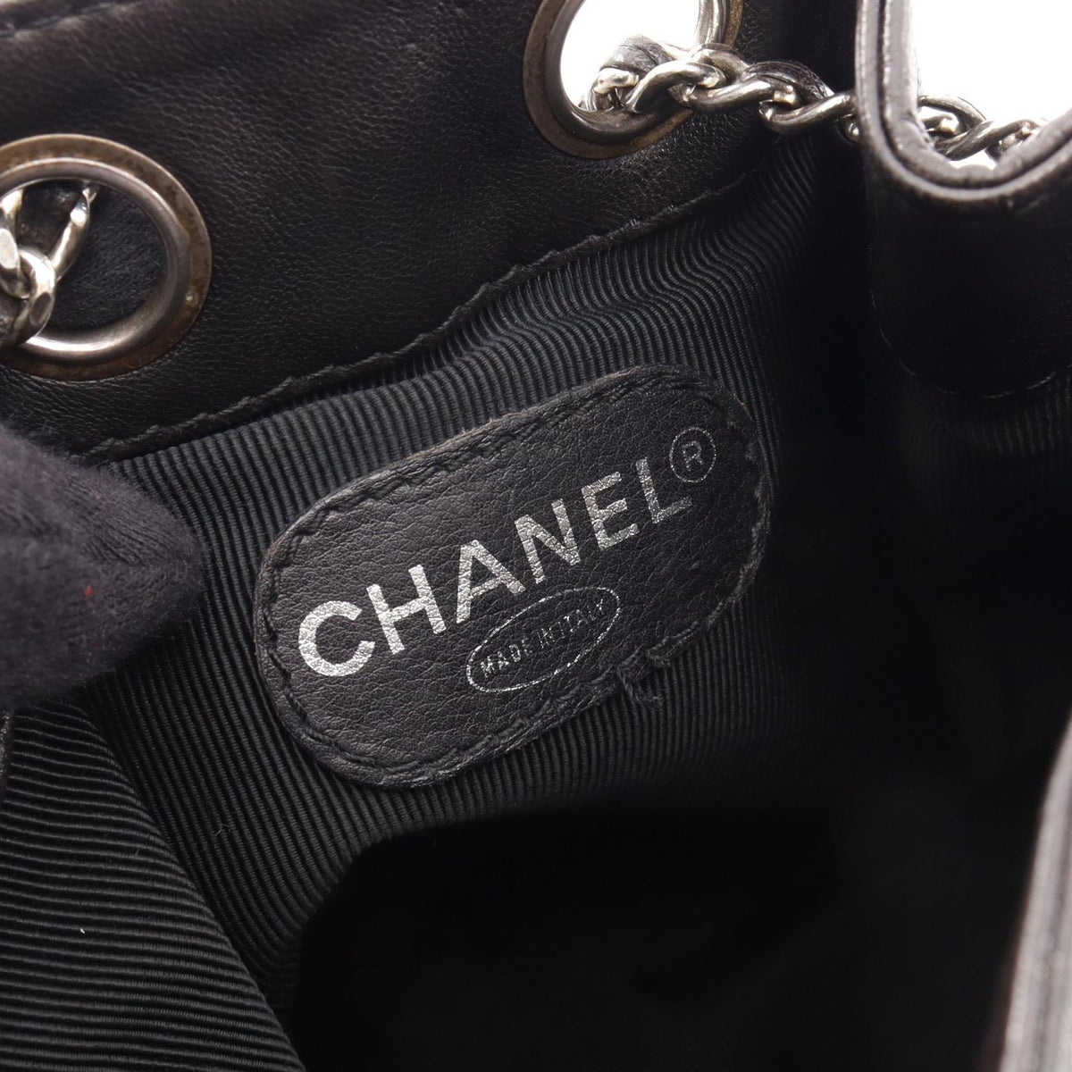 CHANEL Black COCO Mark Small Drawstring Bag Lambskin (sheep leather) 2101220035334