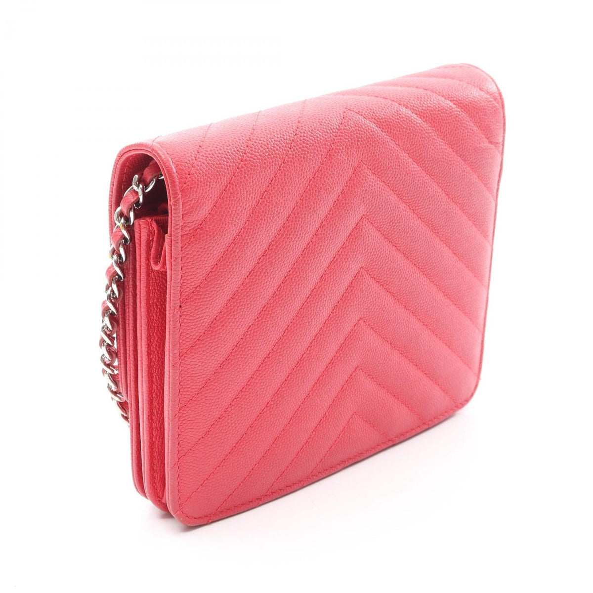 CHANEL Red Chevron V Stitch Chain Wallet Calfskin (cowhide) 2107400256742