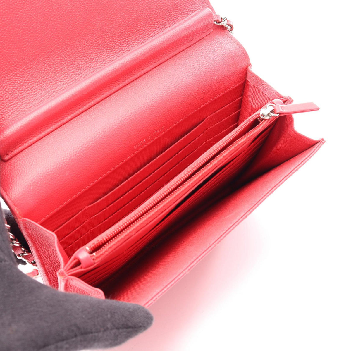 CHANEL Red Chevron V Stitch Chain Wallet Calfskin (cowhide) 2107400256742