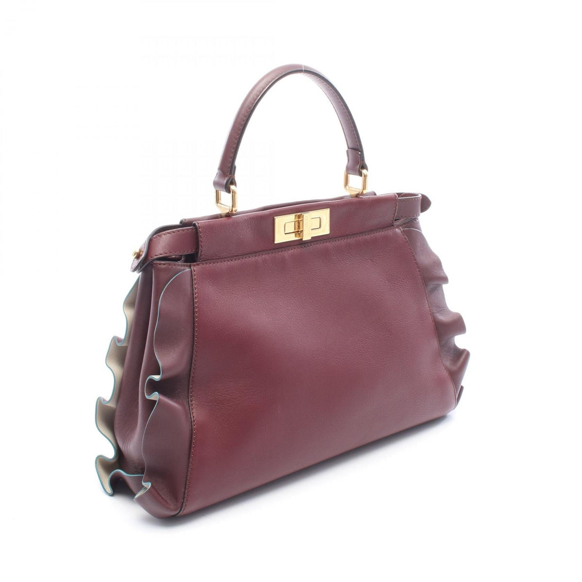FENDI Peekaboo Regular Wave Frill 2WAY Handbag Bordeaux leather 8BN290 2101220065669