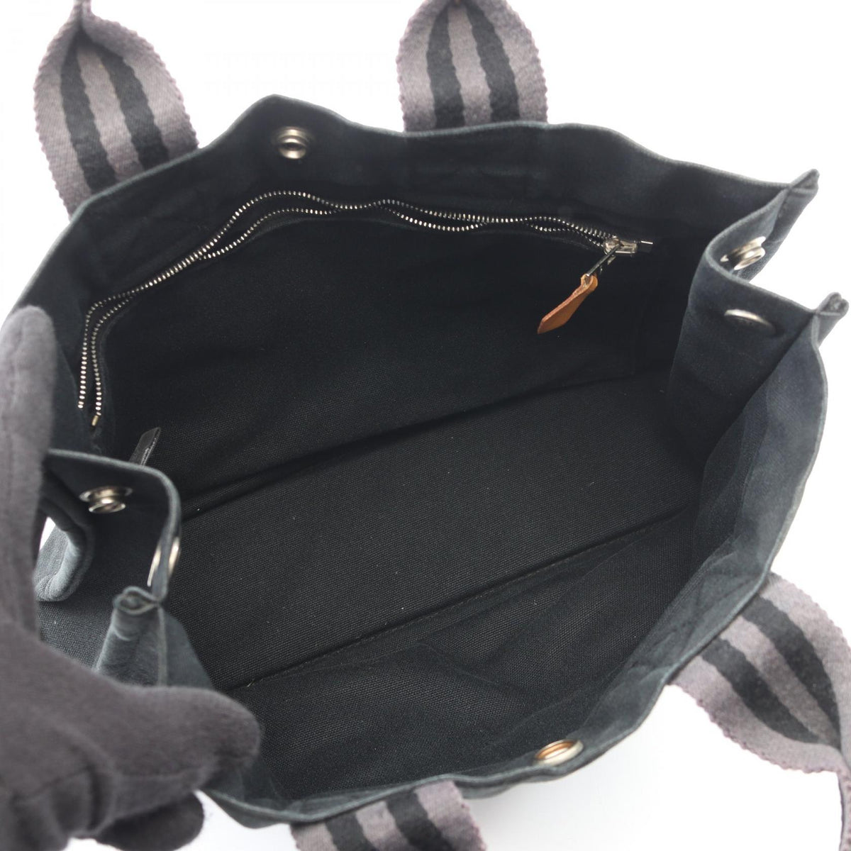 HERMES Fourre-toutPM Tote Bag Black/Gray canvas 2118400242918
