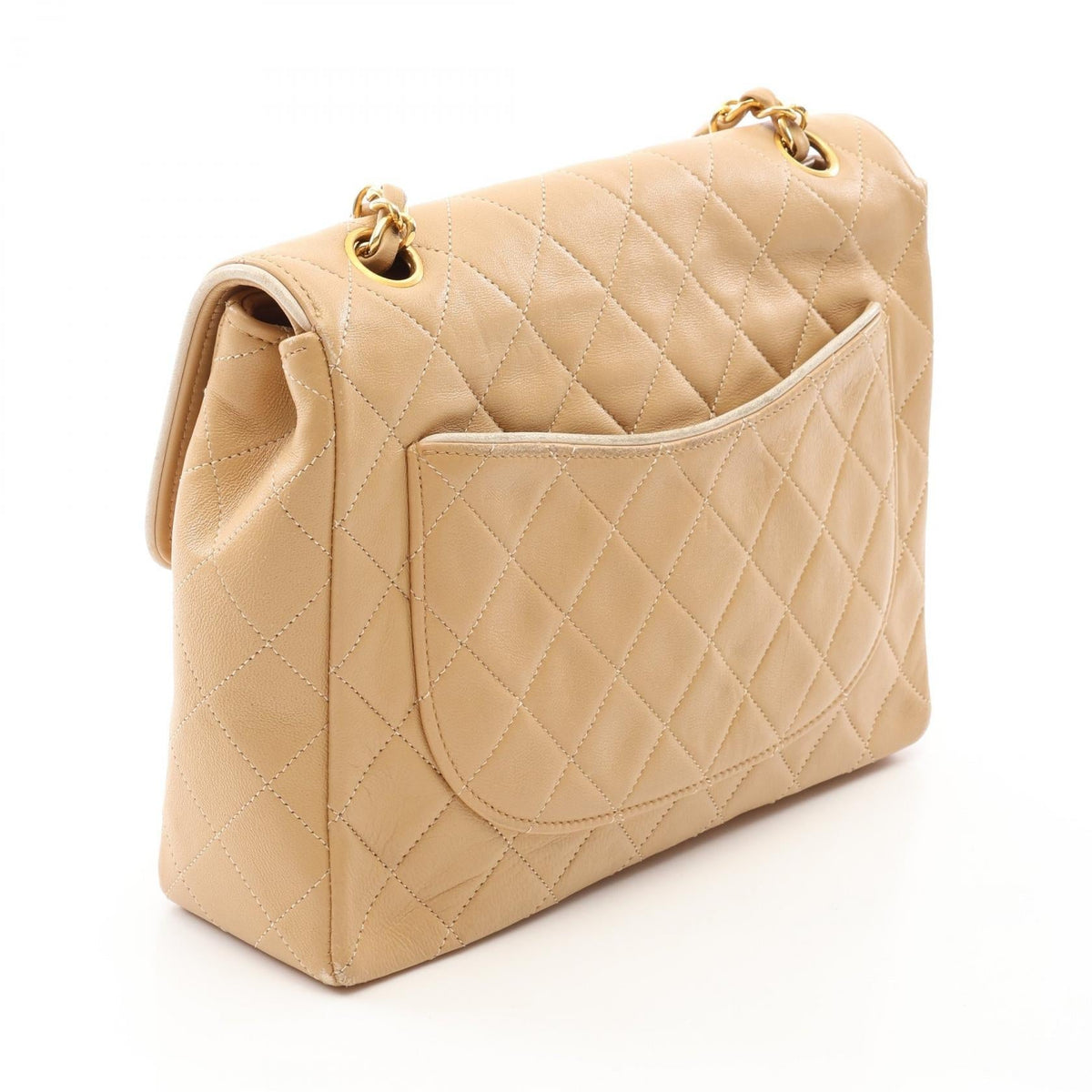 CHANEL Beige/White Matelasse single flap Lambskin (sheep leather) 2101220049089