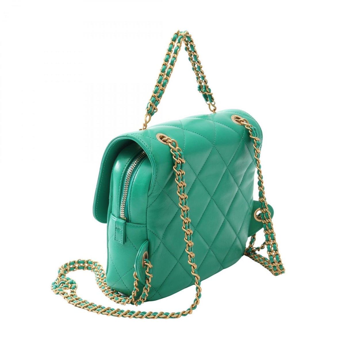 CHANEL Green Matelasse Square Chain Backpack Lambskin (sheep leather) 2106800636307