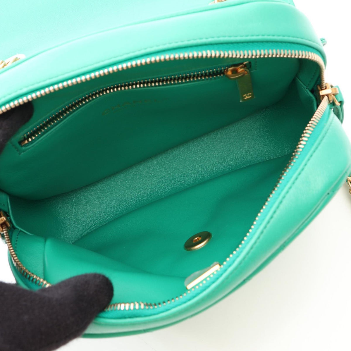 CHANEL Green Matelasse Square Chain Backpack Lambskin (sheep leather) 2106800636307
