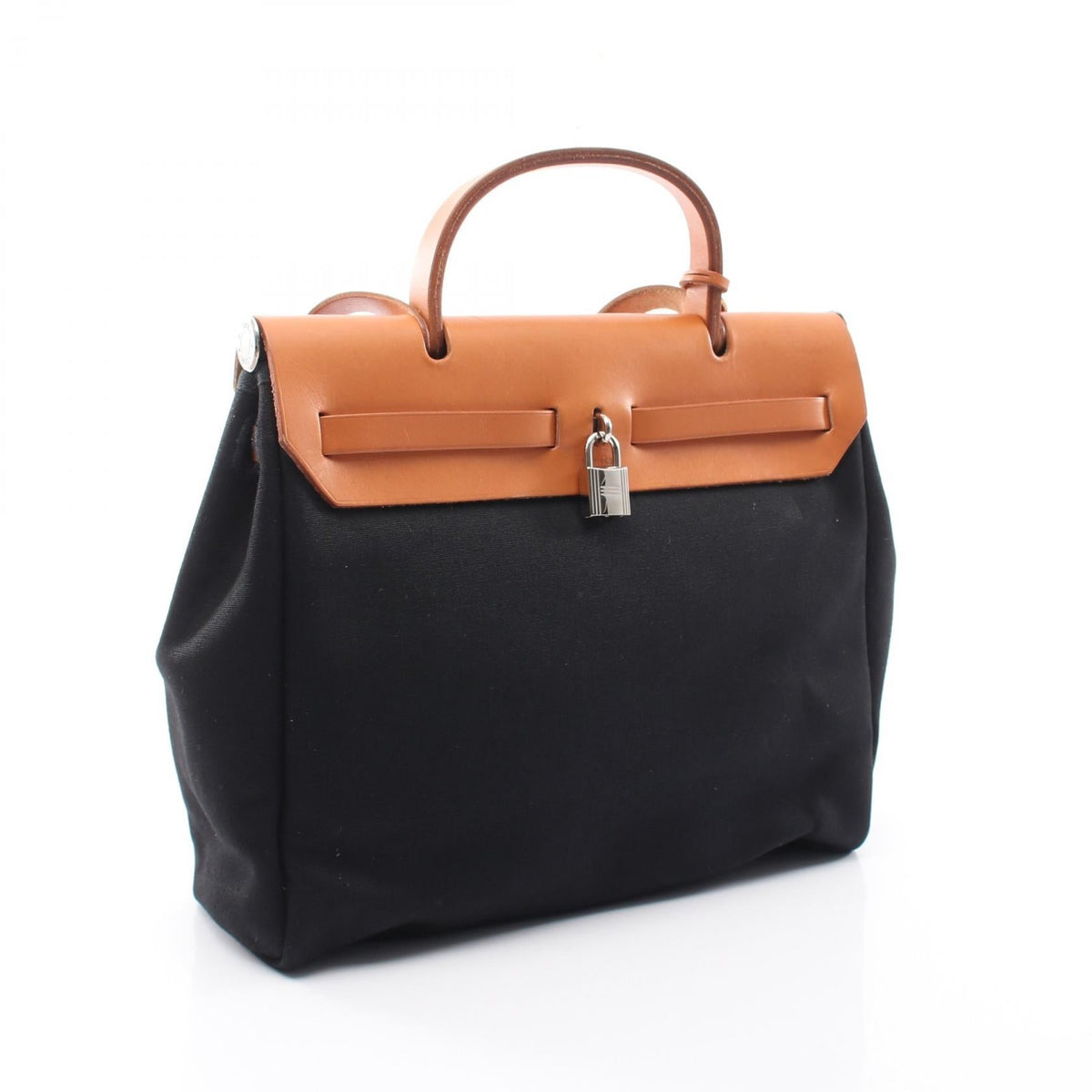 HERMES Herbag PM HandbagNoir Black Noir Black Black/Brown Toile officier canvas leather Toile officier / Vache leather hunter 2101219994956