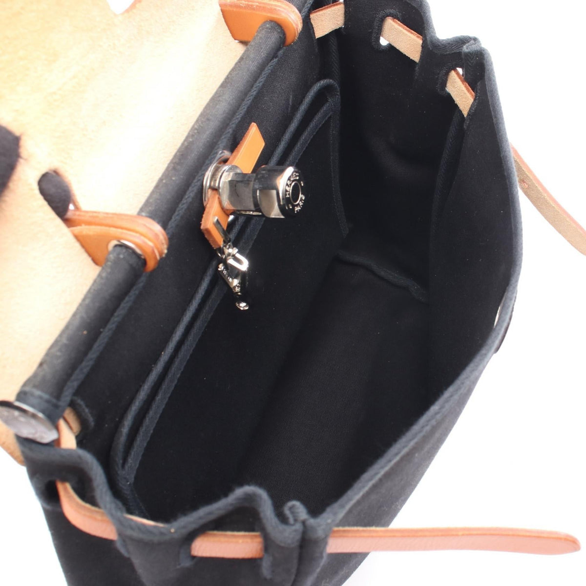 HERMES Herbag PM HandbagNoir Black Noir Black Black/Brown Toile officier canvas leather Toile officier / Vache leather hunter 2101219994956