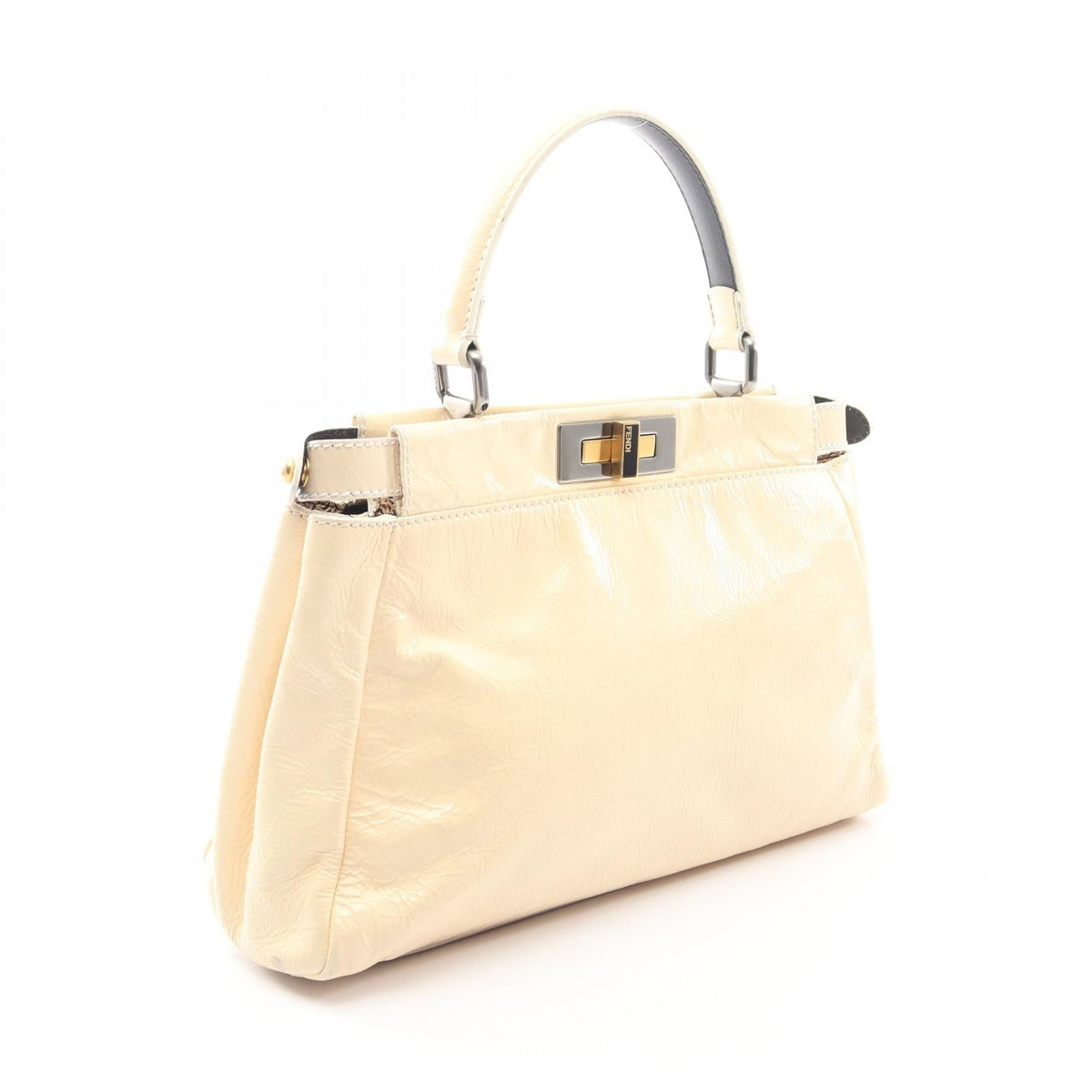 FENDI Peekaboo 2WAY Handbag Beige Patent leather 8BN211 2101220018825