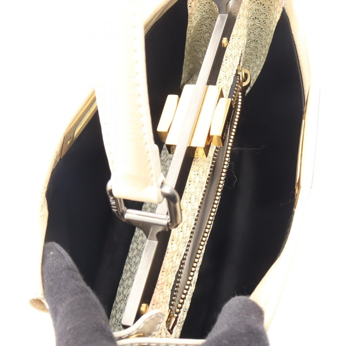 FENDI Peekaboo 2WAY Handbag Beige Patent leather 8BN211 2101220018825