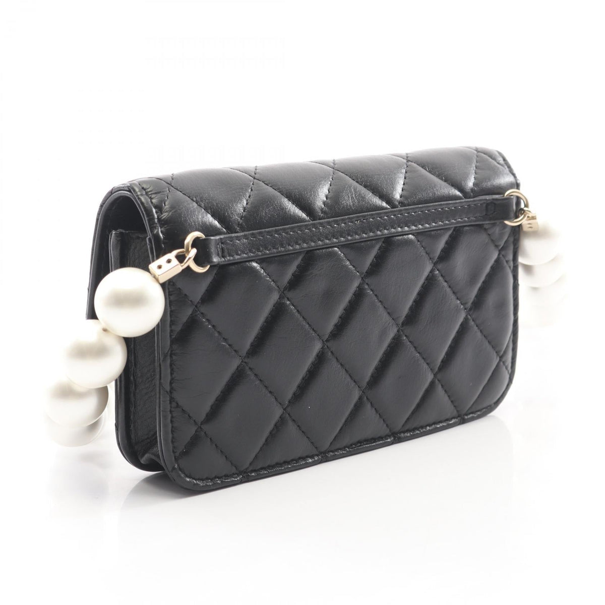CHANEL Black Matelasse Pearl Chain Lambskin (sheep leather) AP1838 2106800637380