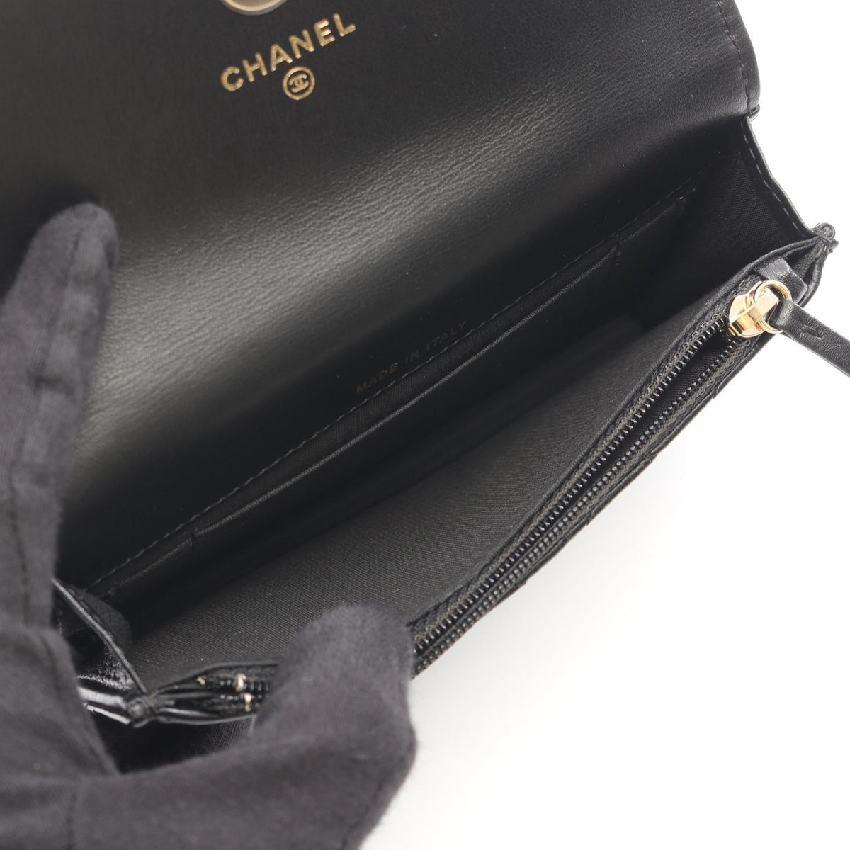 CHANEL Black Matelasse Pearl Chain Lambskin (sheep leather) AP1838 2106800637380