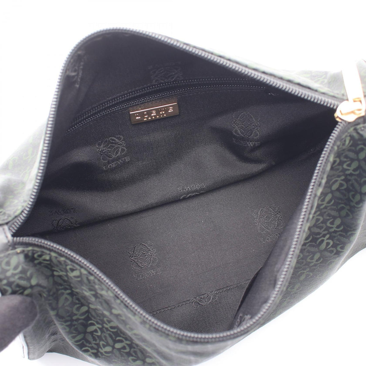 LOEWE anagram business bag clutch bag Black/Green canvas leather 2101219875354