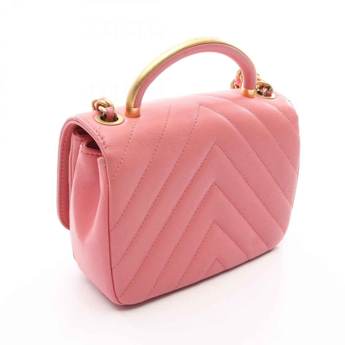 CHANEL Pink Chevron V-stitch top handle 2-way bag leather 2101219876887