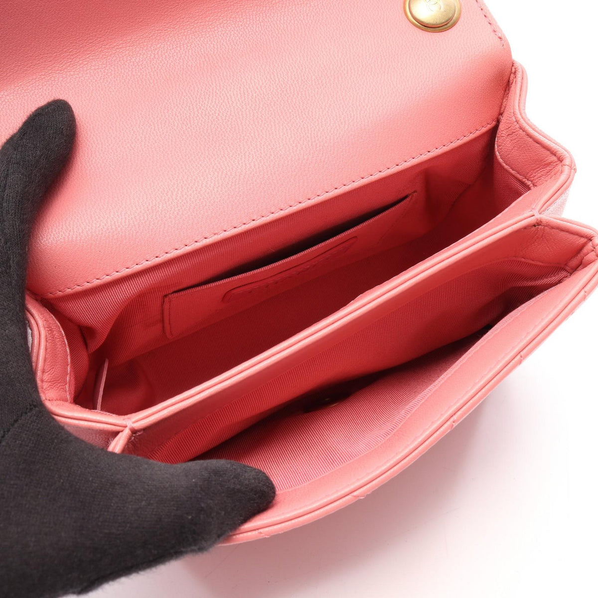 CHANEL Pink Chevron V-stitch top handle 2-way bag leather 2101219876887