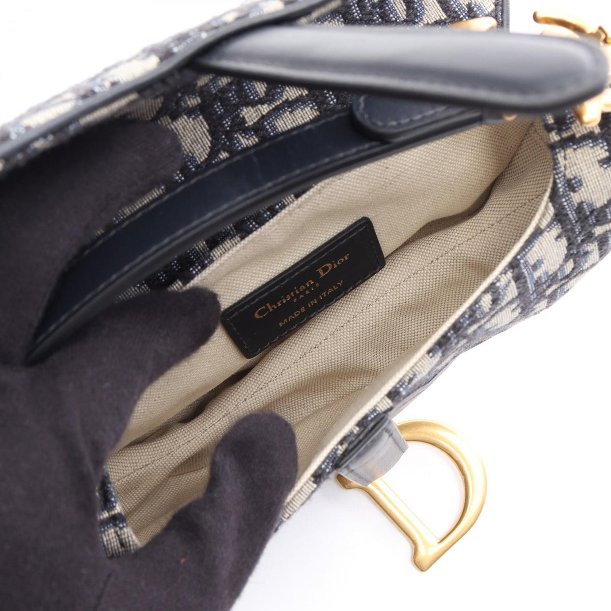 Dior SADDLE Oblique Handbag Navy/Beige canvas�leather 2101219873732