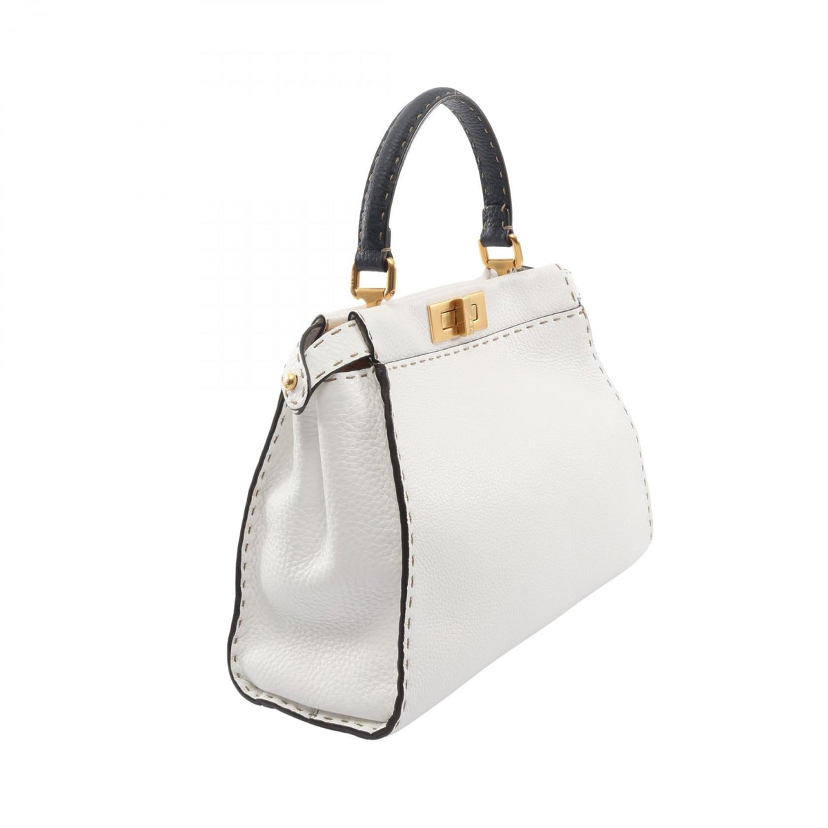 FENDI Peekaboo Regular Selleria 2WAY Handbag White/Navy leather 8BN290 2101219855288