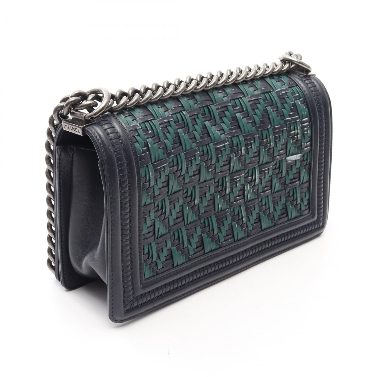 CHANEL Navy/Green Boy Chanel Braid leather A67086 2101219856094