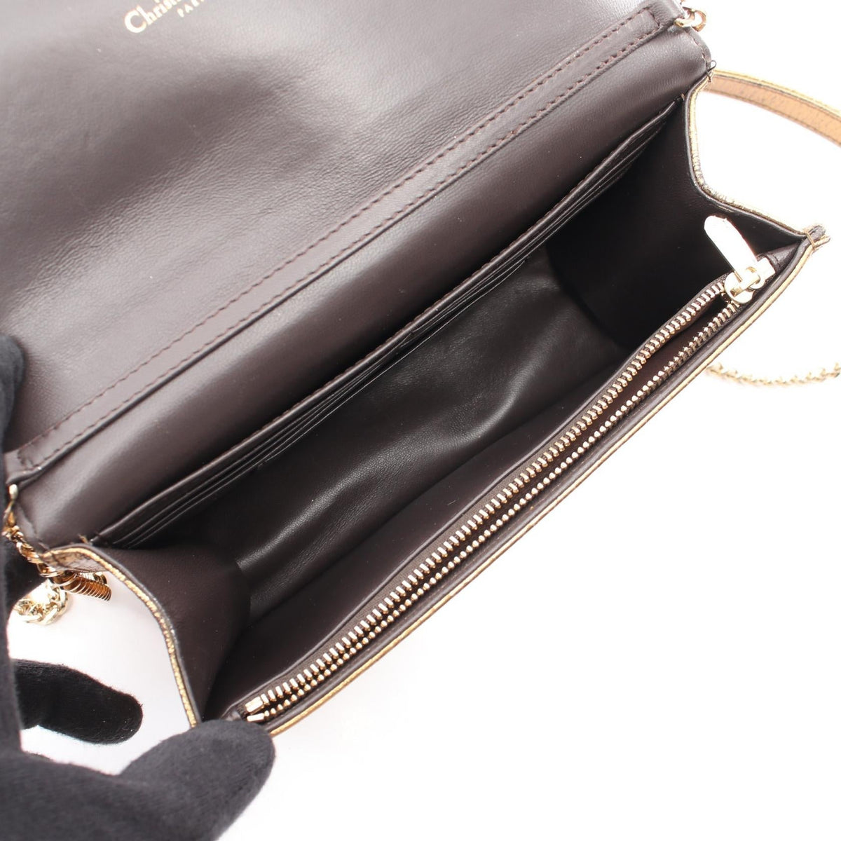 Dior logo Shoulder Bag Gold leather 2101219856490