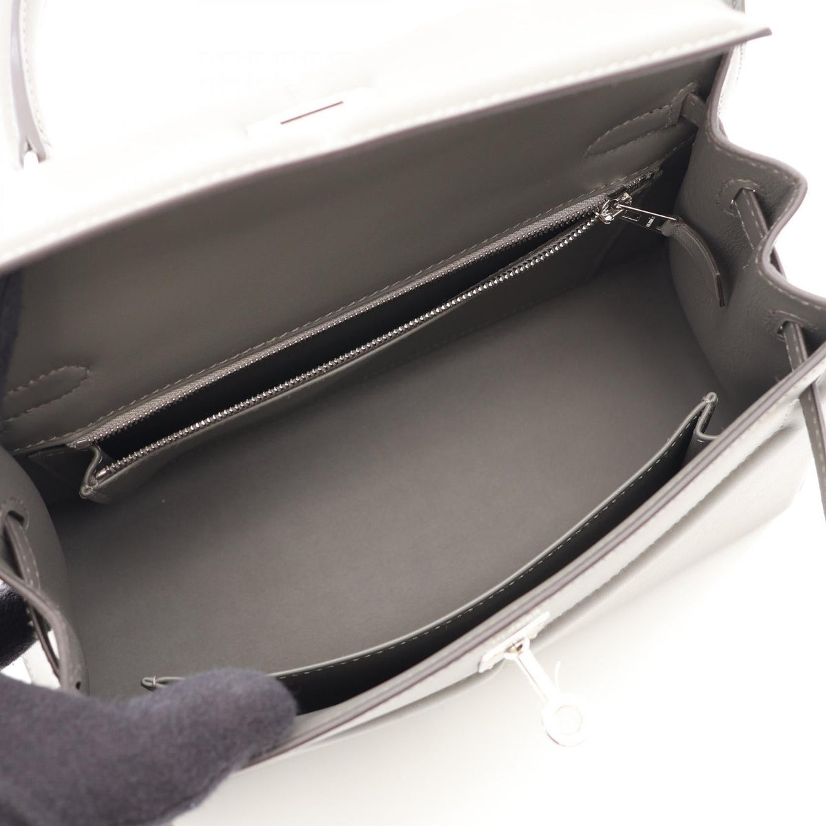 HERMES Kelly 25 Padded Grimayer 2-Way Bag (External Stitching) HandbagGrimayer Grimayer Gray Vaux Swift leather leather 2101219856452