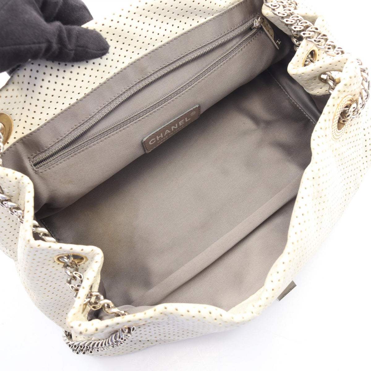 CHANEL White 2.55 Punching leather 2118300090138