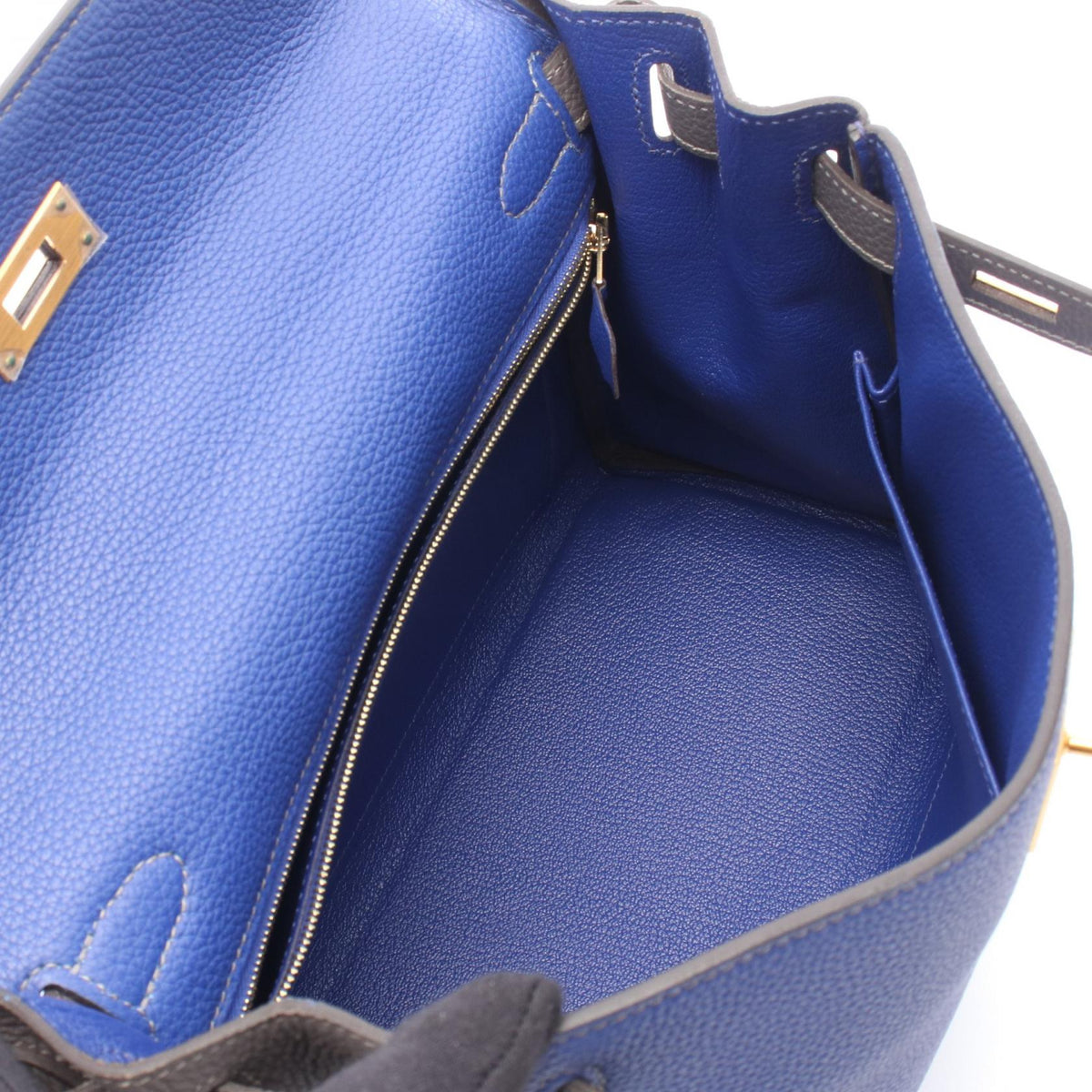 HERMES Kelly 28 Personal Order, Internal Stitching, 2-Way HandbagBlue electric Blue electric Blue/Gray Togo leather leather Togo leather 2101219858364