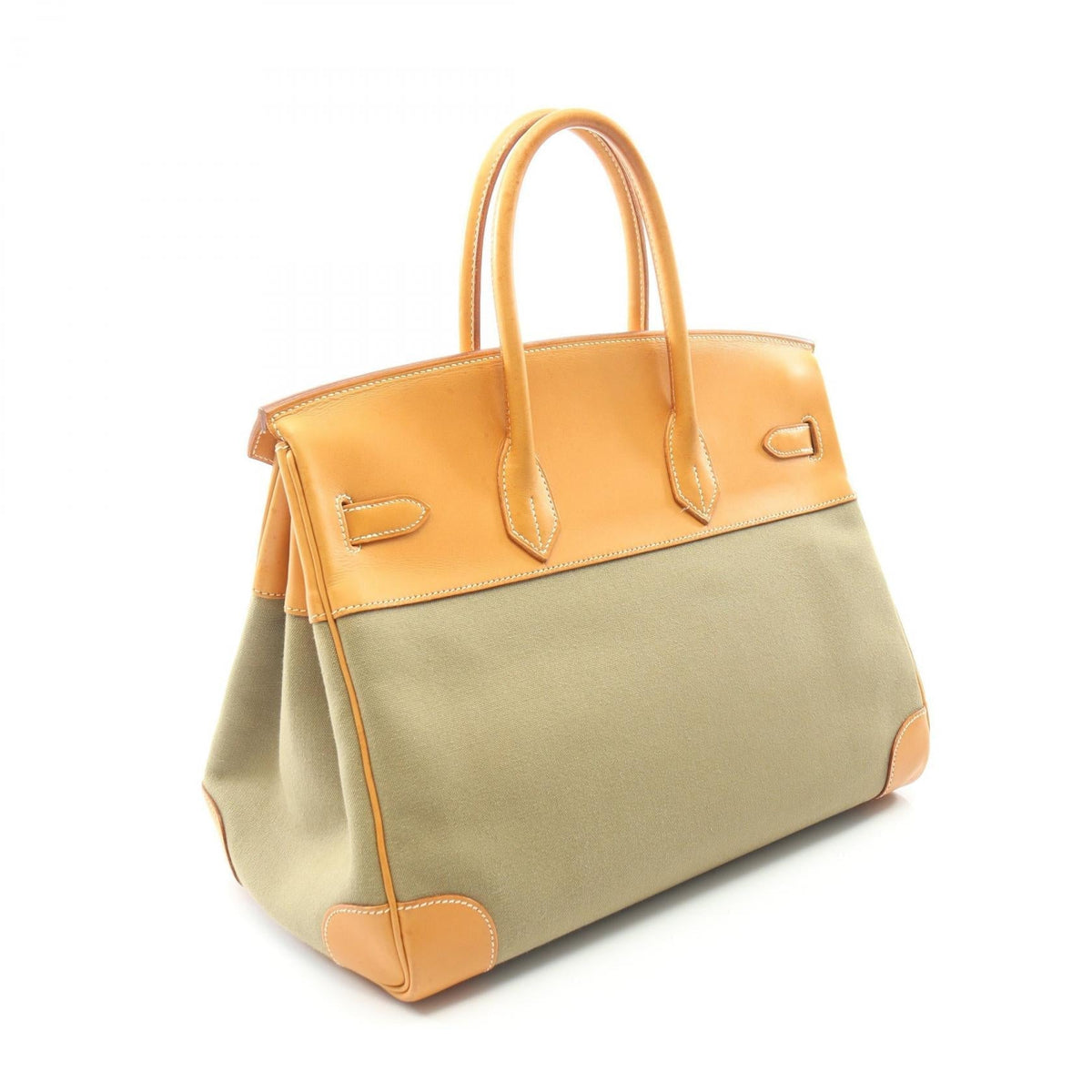 HERMES Birkin 35 HandbagNatural Natural Khaki/Brown Vaux Barenia leather canvas leather Toile Officier / Veau Barenia leather 2101219860435