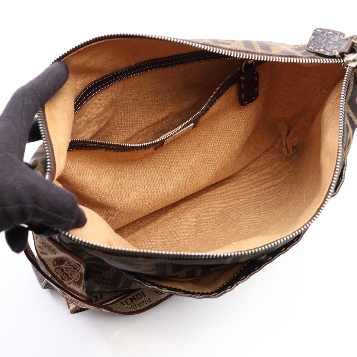 FENDI Selleria Zucca Shoulder Bag Brown canvas leather 2101219861777