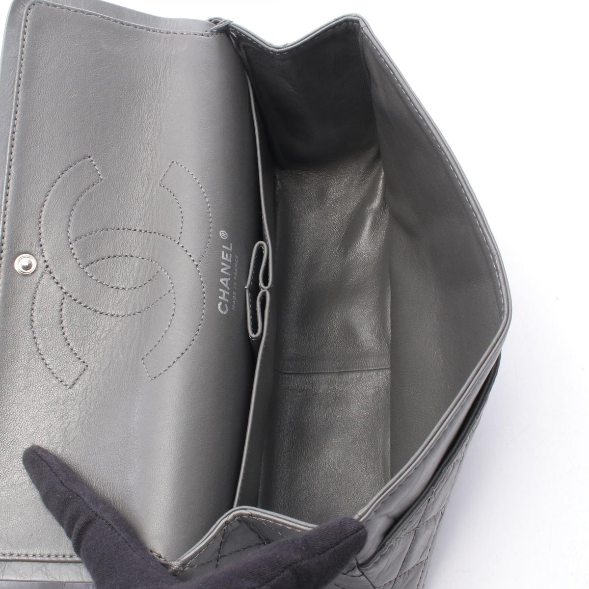CHANEL Gray 2.55 Matelasse W flap Calfskin (cowhide) 2101219861951