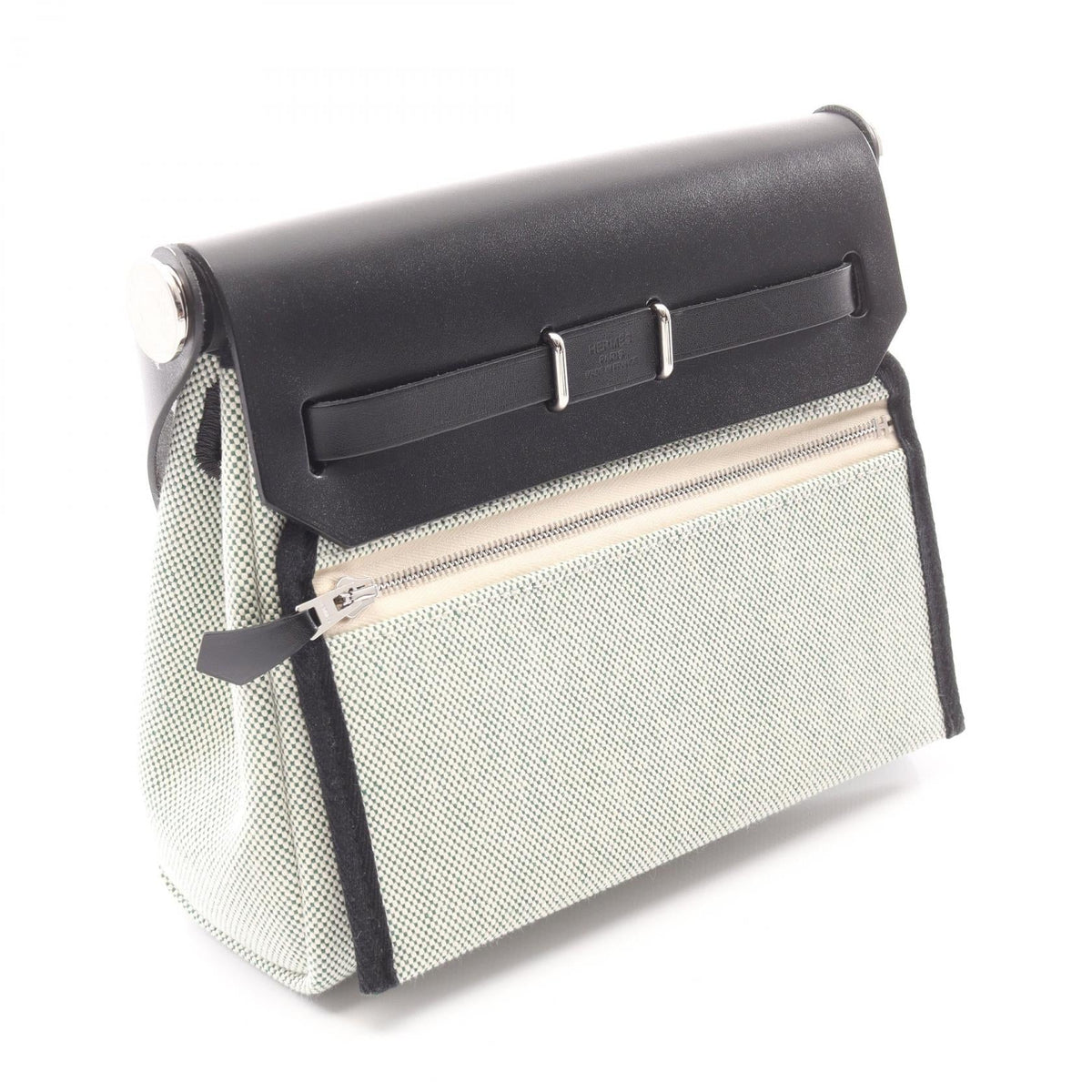 HERMES Airbag Zip Mini Shoulder Bag Green/Black Toile H canvas leather Toile H / Vache leather Hunter 2101219838953