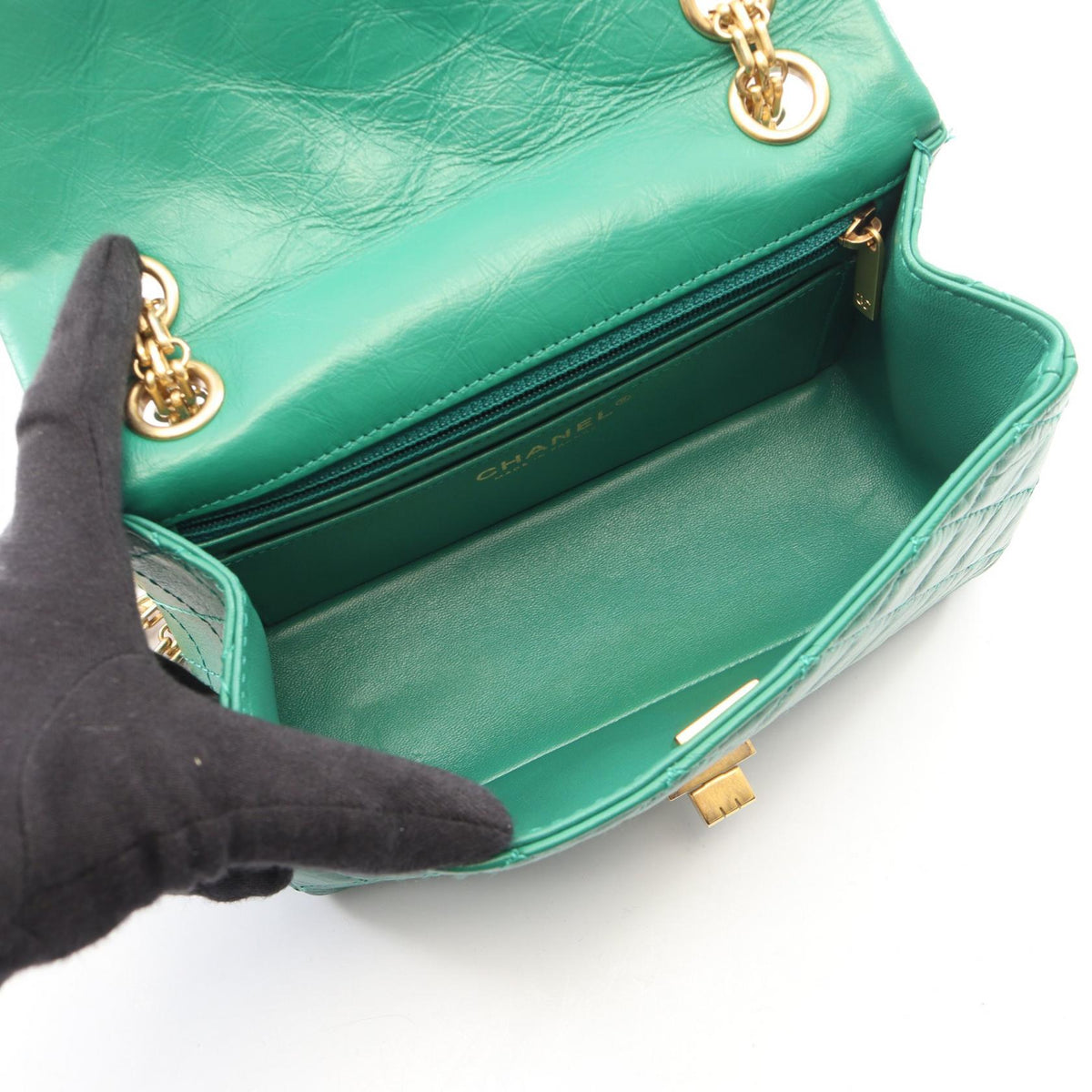CHANEL Green 2.55 Mini Matelasse leather 2101219839912