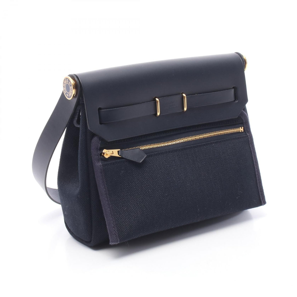 HERMES Airbag Zip Mini Shoulder BagBlue indigo Blue indigo Navy Vache leather hunter leather Toile Military / Vache Leather Hunter 2107601151853