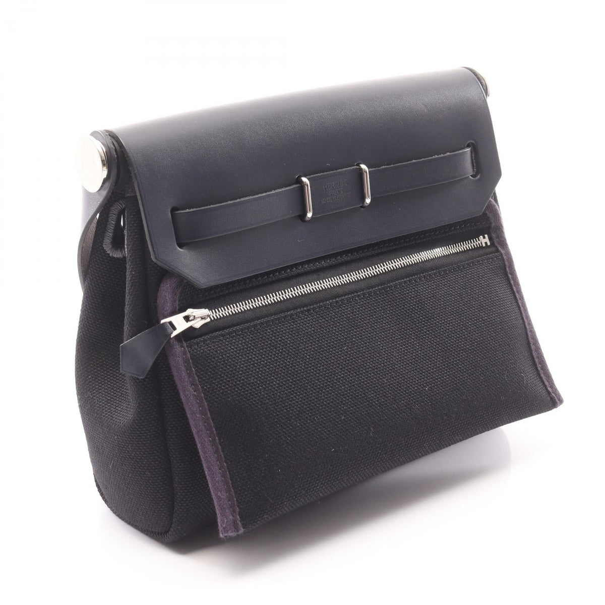 HERMES Airbag Zip Mini Shoulder BagBlue nuit Blue nuit Black/Navy Towar Military canvas leather Toile Military / Vache leather hunter 2101219846873