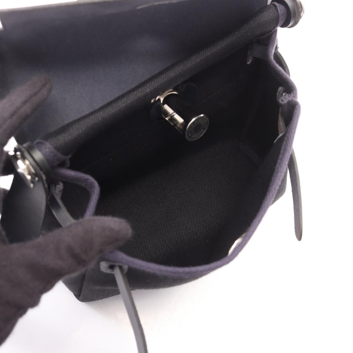 HERMES Airbag Zip Mini Shoulder BagBlue nuit Blue nuit Black/Navy Towar Military canvas leather Toile Military / Vache leather hunter 2101219846873