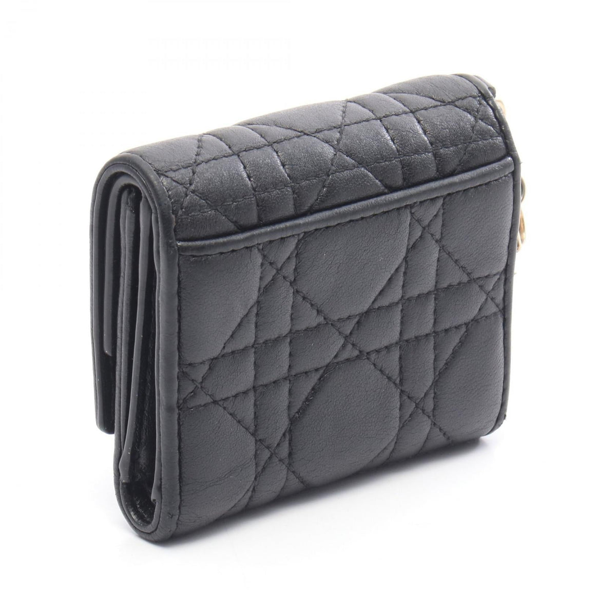 Christian Dior LADY DIOR Lotus wallet Tri-fold long wallet Black leather 2106800636161