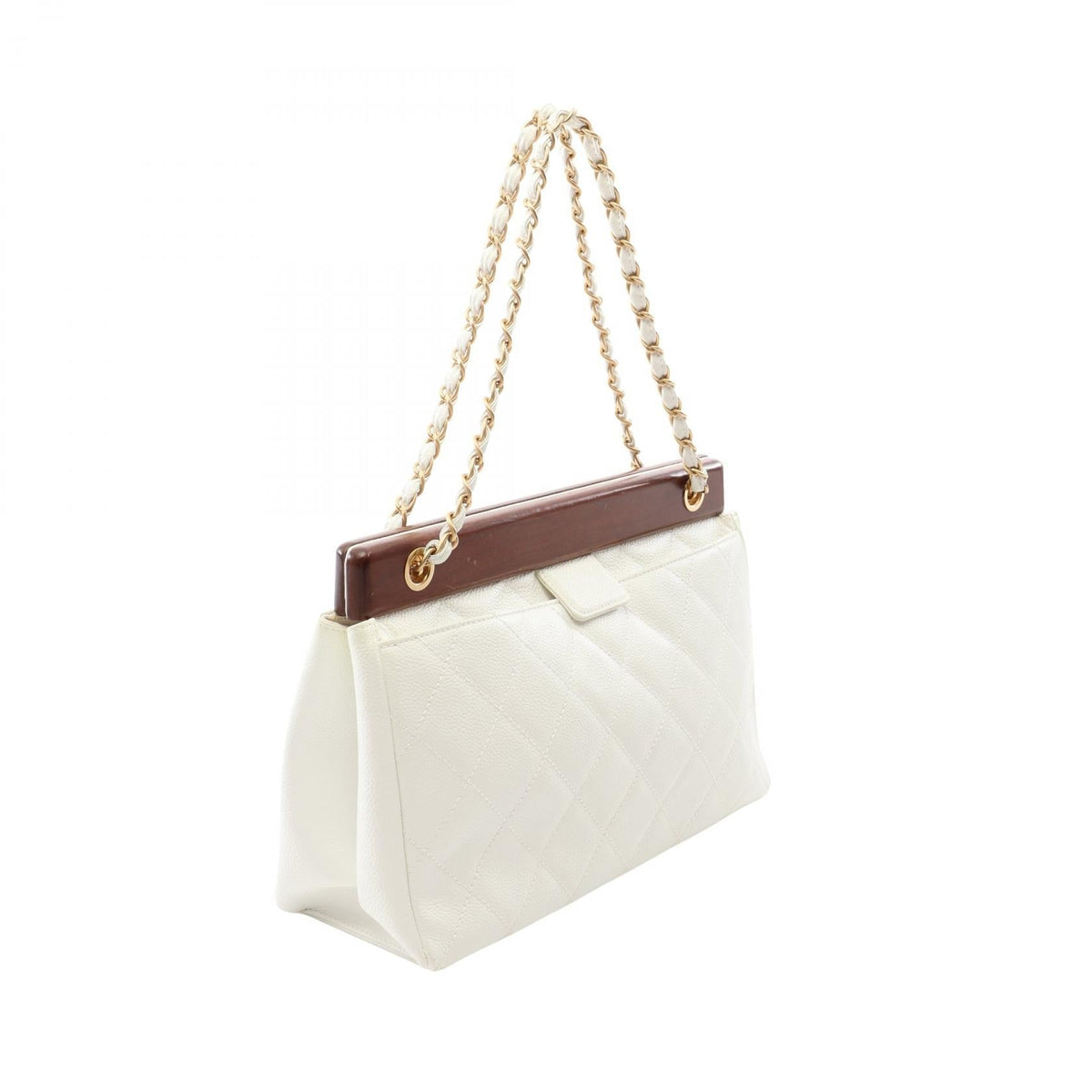 CHANEL White/Brown Matelasse Grained Calfskin leather�Wood 2101220098667