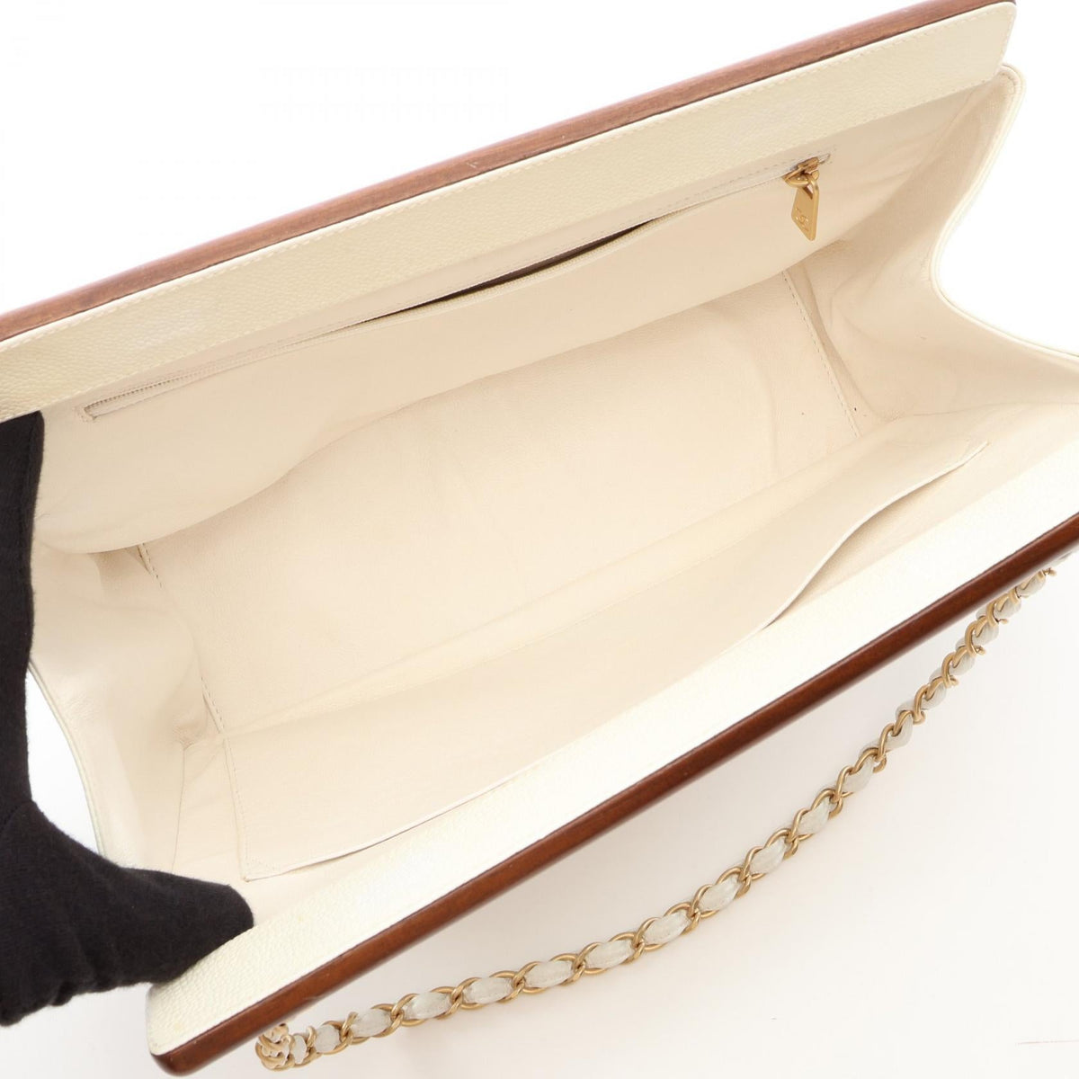 CHANEL White/Brown Matelasse Grained Calfskin leather�Wood 2101220098667