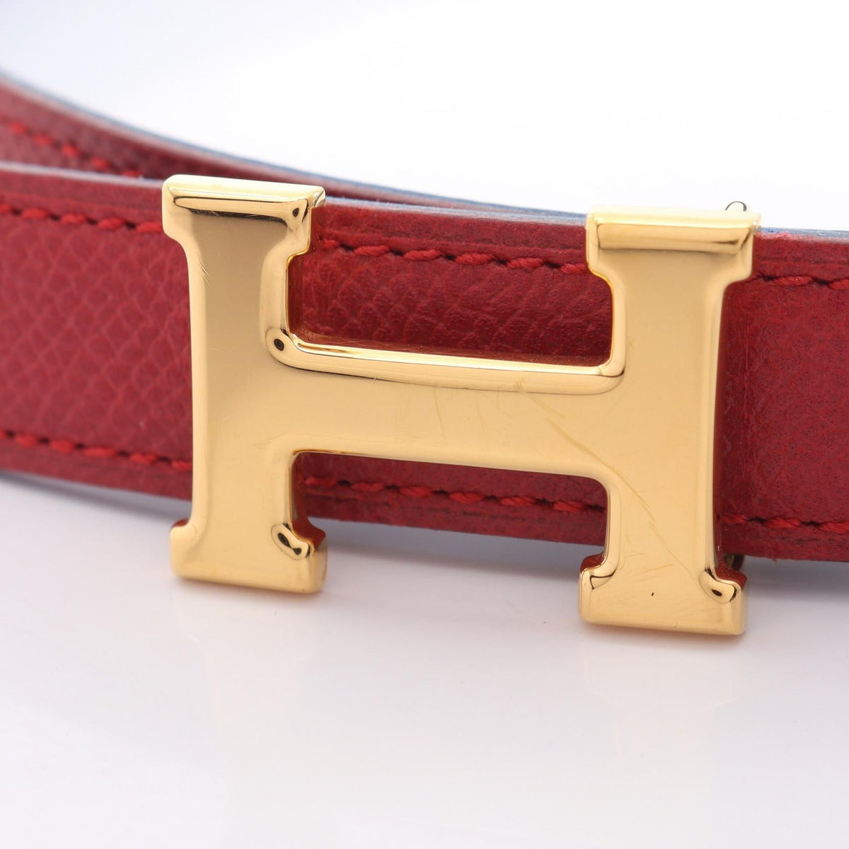 HERMES Mini Constance H Belt Reversible belt Blue/Red leather 2101220076535