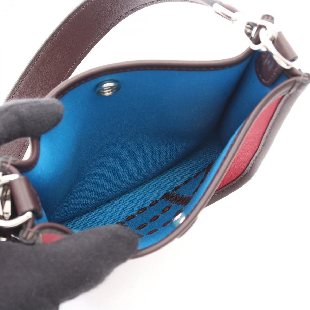 HERMES Neo Evelyne TPM Shoulder BagRuby Ruby Bordeaux/Brown/Rouge sellier/Blue zanzibar Toile officier leather canvas Toilet official / Swift leather 2101219448374