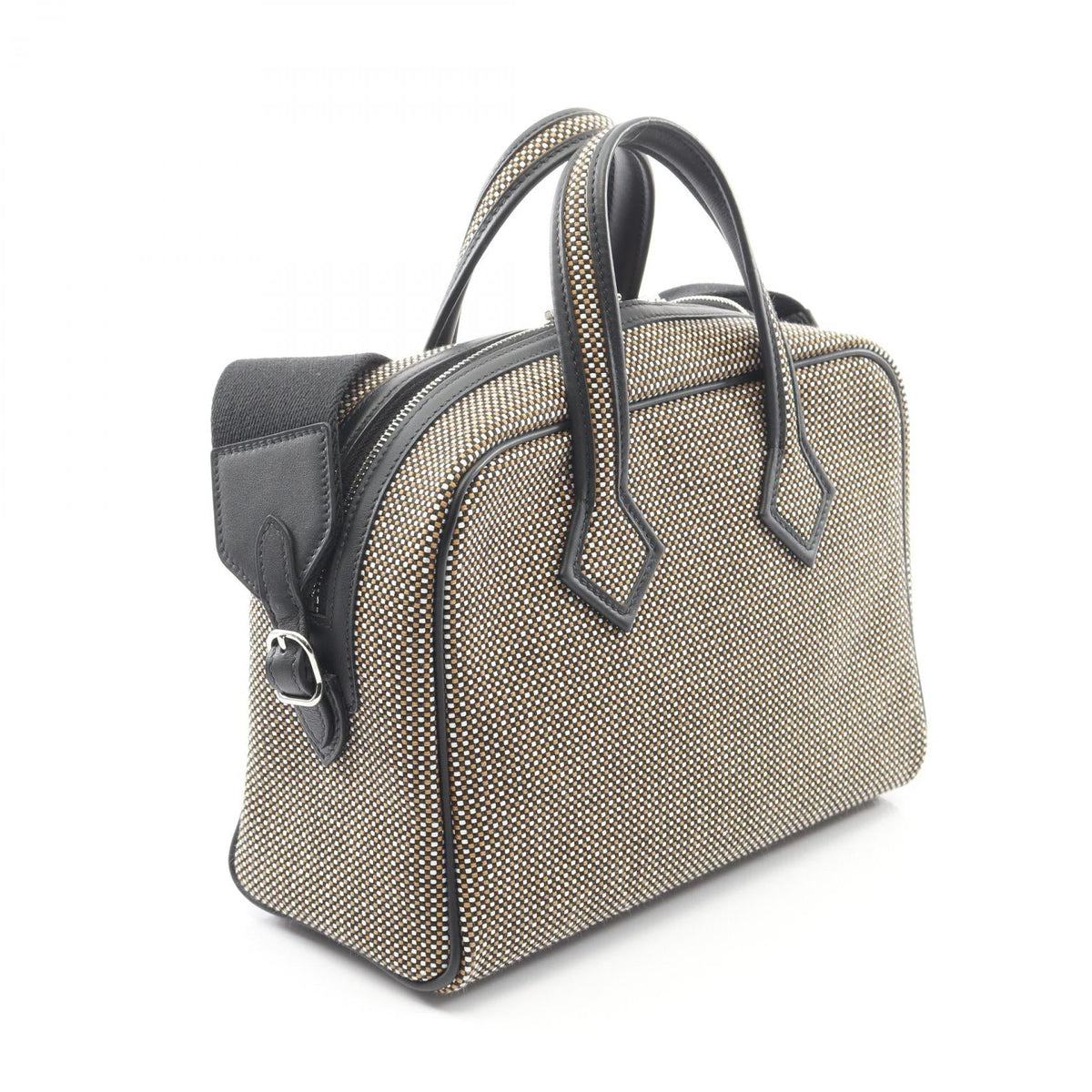 HERMES Victoria 3 Fourre-tout Mini Handbag Black/Multicolor Vaux Swift leather Other Toile Cadrile in Swift leather 2101219400433