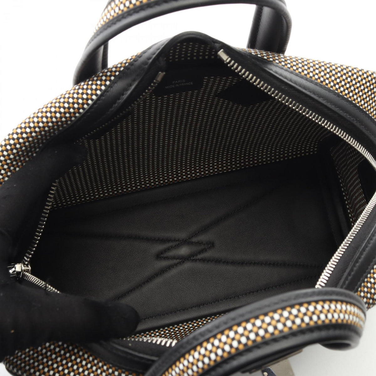 HERMES Victoria 3 Fourre-tout Mini Handbag Black/Multicolor Vaux Swift leather Other Toile Cadrile in Swift leather 2101219400433