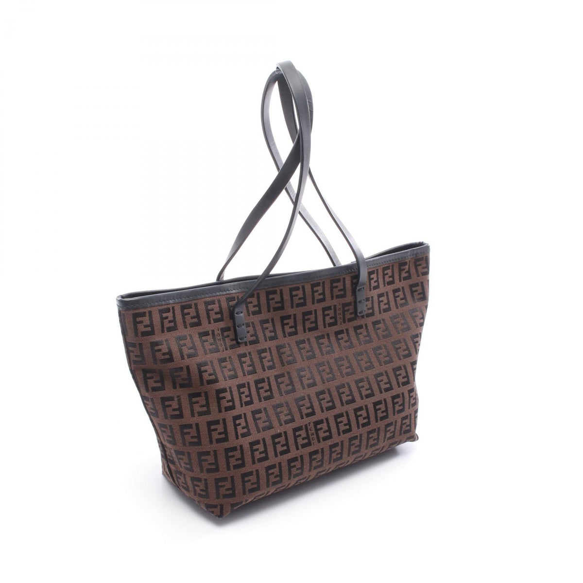 FENDI Zucchino Tote Bag Brown/Black canvas leather 8BH075 2101219398112