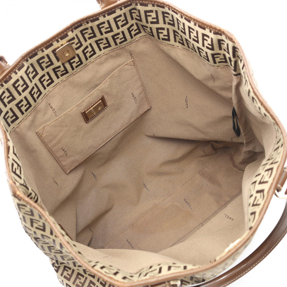 FENDI Zucchino Tote Bag Beige/Brown canvas leather 2101219390253